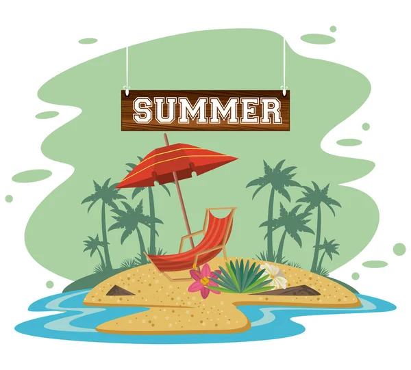 Plage d'été et carte de vacances — Image vectorielle