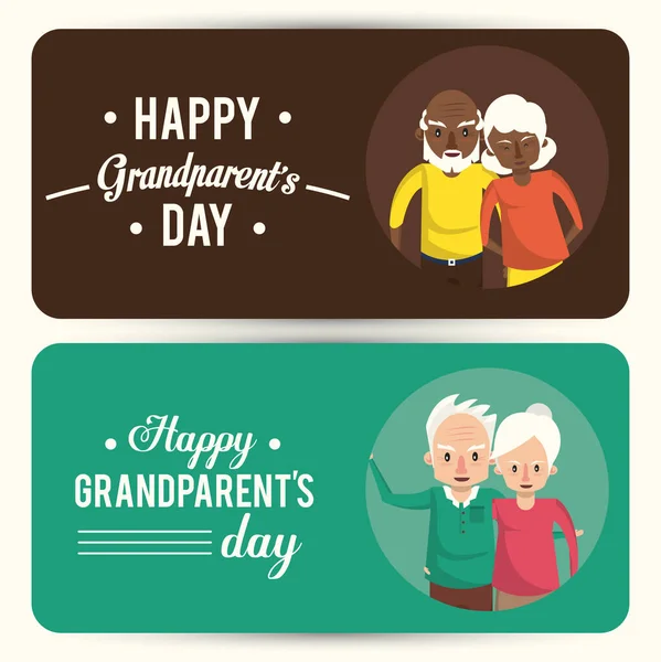 Set Happy kakek-nenek kartu hari dengan kartun - Stok Vektor
