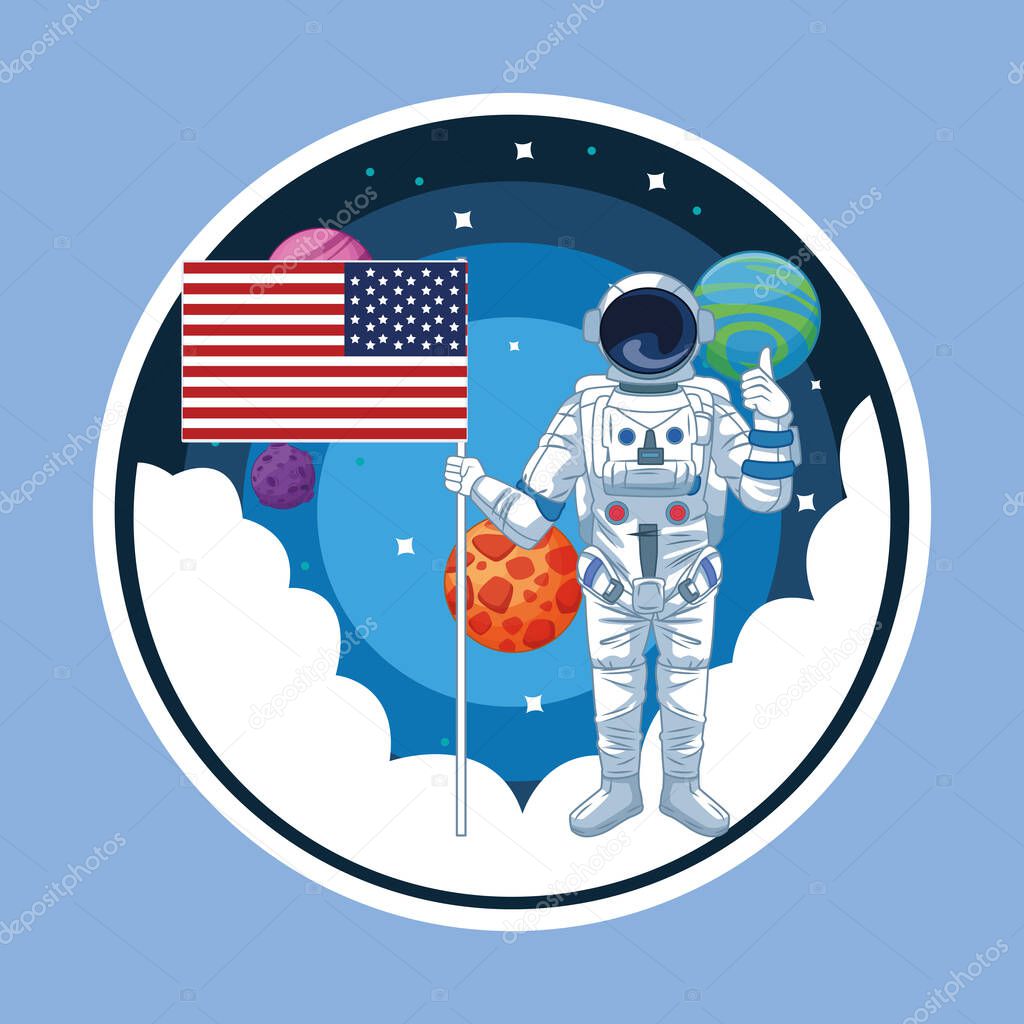 Astronaut in the galaxy cartoon round icon