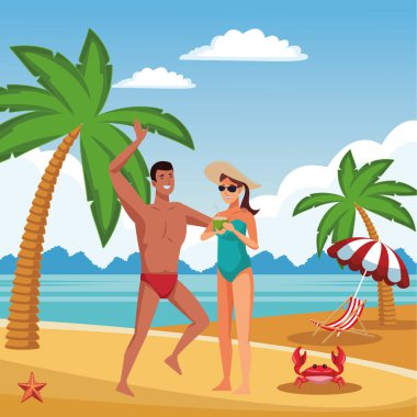 Genç çift yaz karikatürler zevk