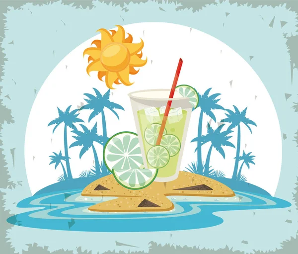 Délicieuse et rafraîchissante boisson sur la plage — Image vectorielle