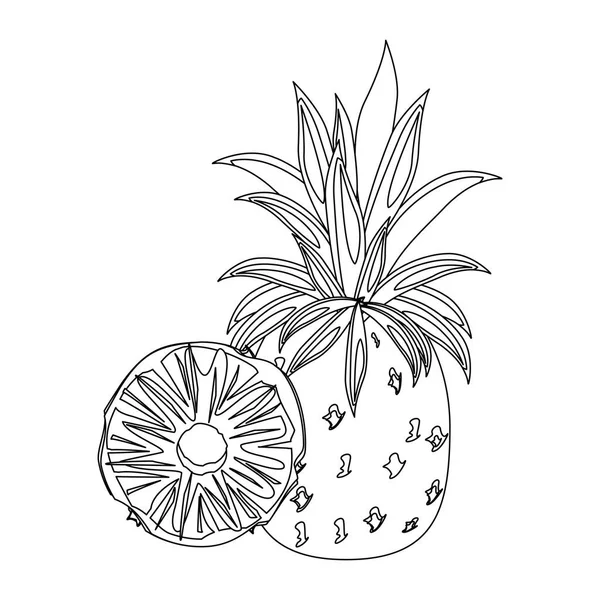 Heerlijke verse citrus ananas cartoon in zwart-wit — Stockvector