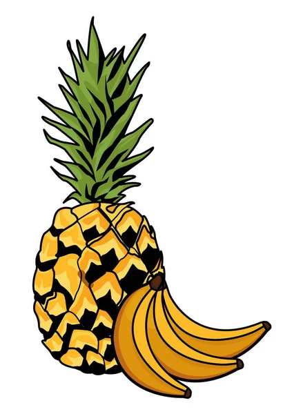 菠萝和香蕉热带水果 — 图库矢量图片
