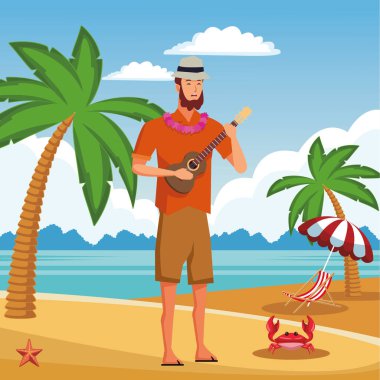 Yaz karikatüründeki genç adam