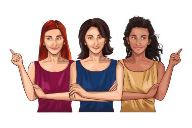 Pop sanat güzel kadınlar gülümseyen çizgi filmler.