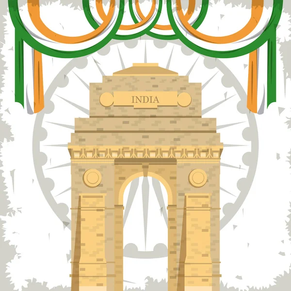 Indien Tor Denkmal Gebäude mit Fahnen — Stockvektor
