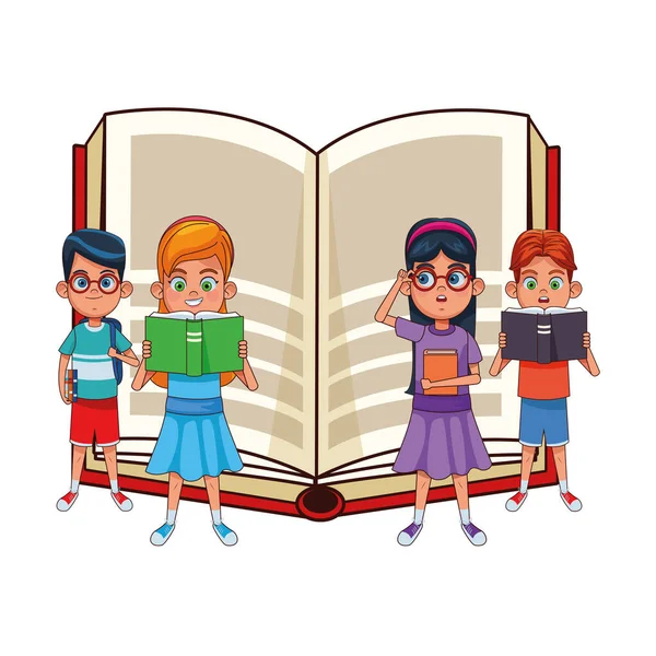 Kleine Kinder mit großem Buch — Stockvektor
