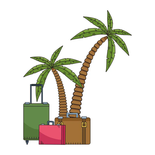 Reiskoffers en strand palmen ontwerp — Stockvector