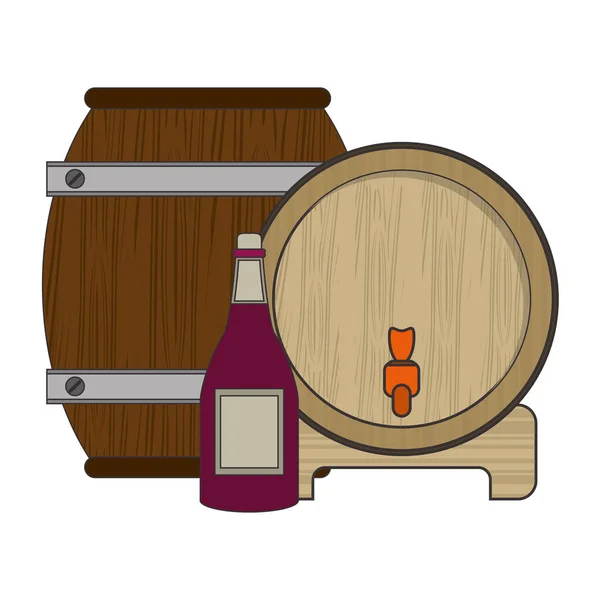 Wine wooden barrels and bottle design — 스톡 벡터