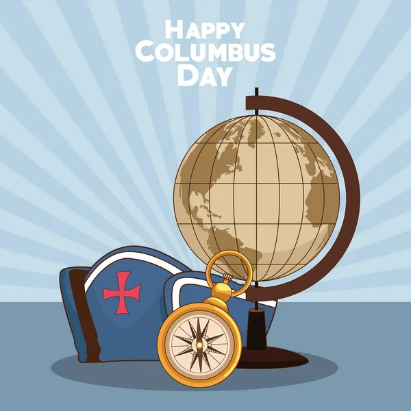 Jord jordklotet och glad Columbus dag design — Stock vektor