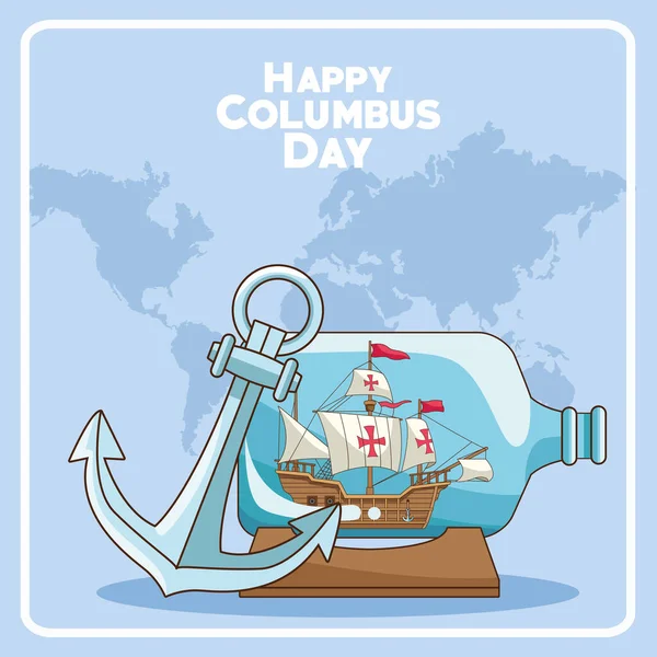 Anchor and related icons of Happy columbus day design — Stock Vector