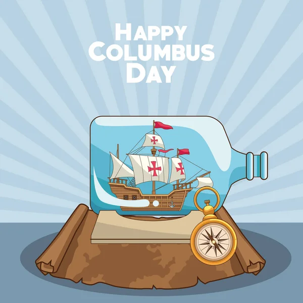 Old caravel and Happy columbus day design — Stock Vector