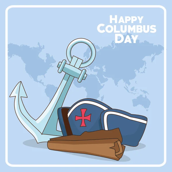 Anchor and related icons of Happy columbus day design — Stock Vector