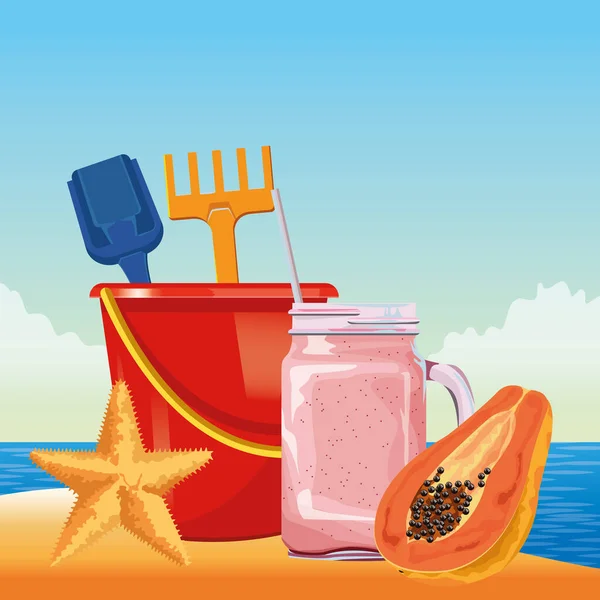 Καλοκαίρι παραλία και κινούμενα σχέδια διακοπών — Διανυσματικό Αρχείο