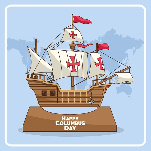 Old caravel and Happy columbus day design — Stock Vector