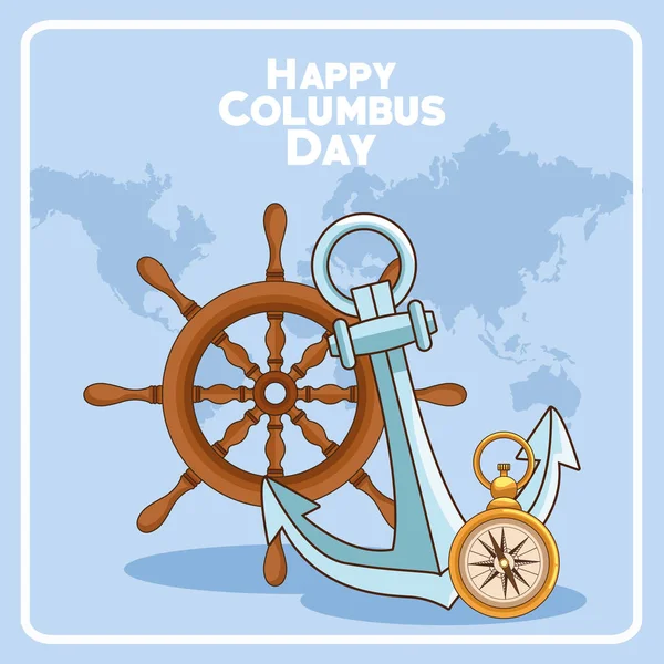 Fartygsroder och Happy Columbus dag design — Stock vektor