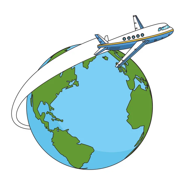 Avión y planeta tierra icono — Vector de stock