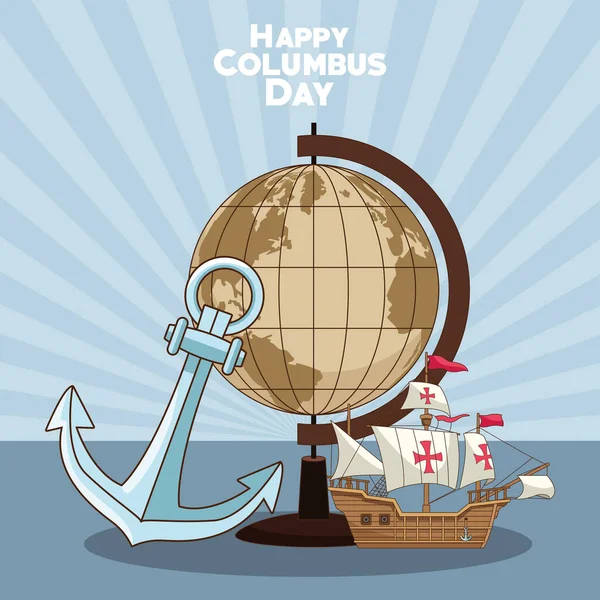 Earth globe and Happy columbus day design — Stock Vector