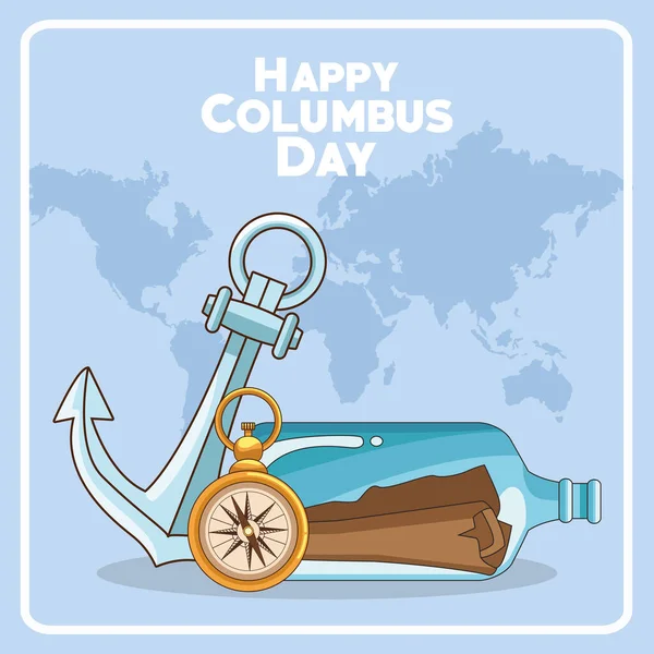 Anchor and related icons of Happy columbus day design — Stock Vector