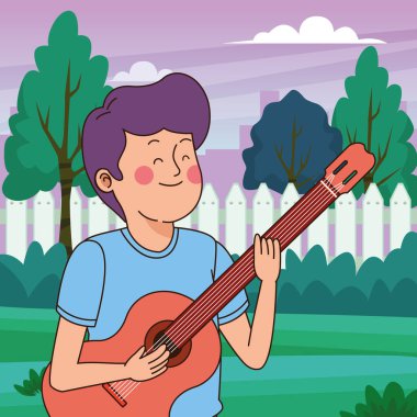 genç çocuk gitar çalmak