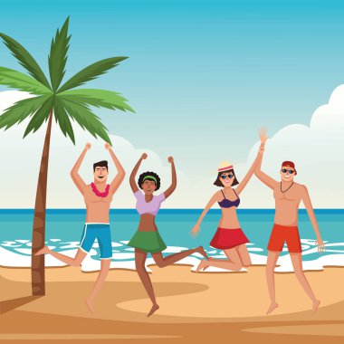 Genç arkadaşlar ve yaz karikatürleri