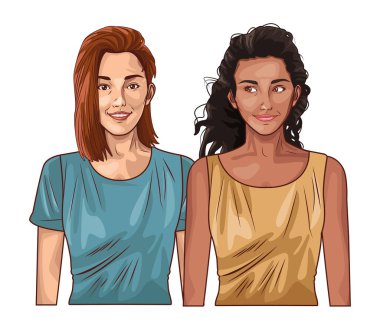 Pop sanat güzel kadınlar gülümsüyor.