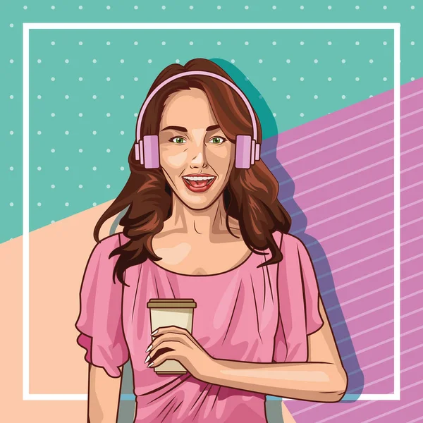 Pop arte joven mujer de dibujos animados — Vector de stock