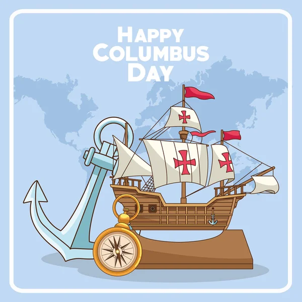 Ankare och relaterade ikoner av Happy Columbus dag design — Stock vektor