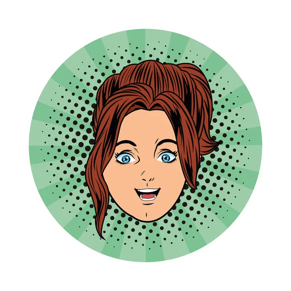 Young girl face avatar cartoon pop art — Stock Vector