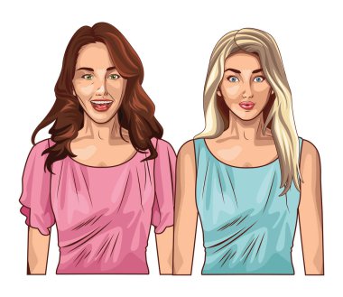 Pop sanat güzel kadınlar gülümsüyor.