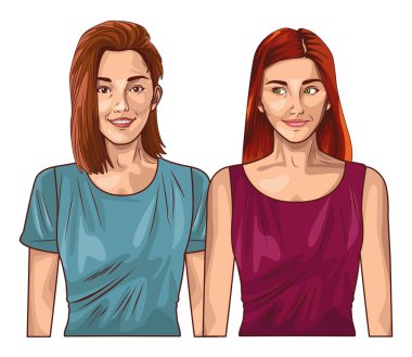 Pop sanat güzel kadınlar gülümsüyor.