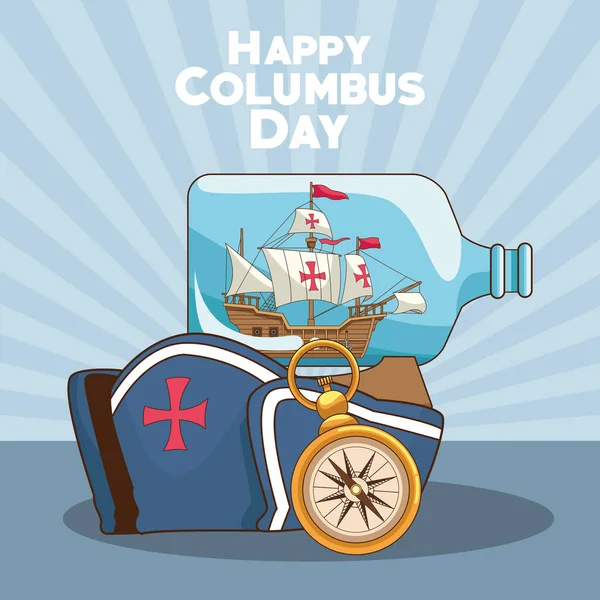 Old caravel and Happy columbus day design — Stock Vector