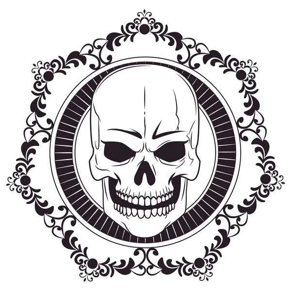 Ícone de tatuagem desenhado crânio — Vetor de Stock