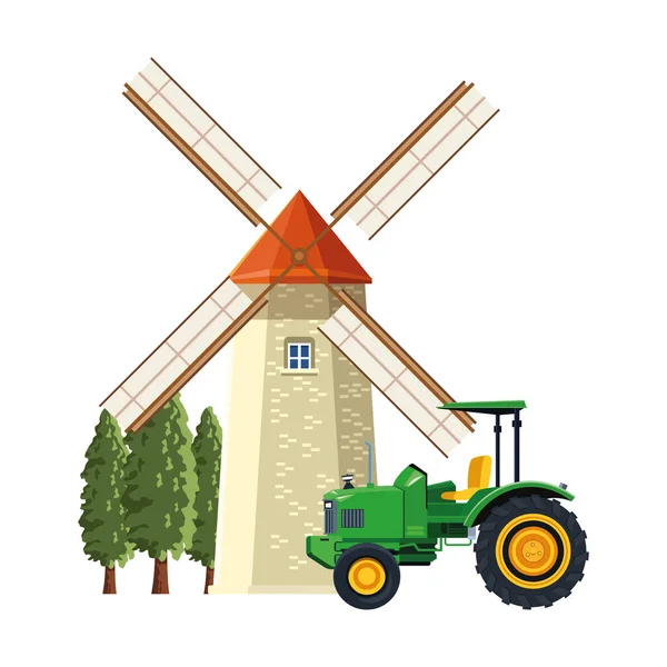Yel değirmeni ve çiftlik kamyonu simgesi tasarımı — Stok Vektör