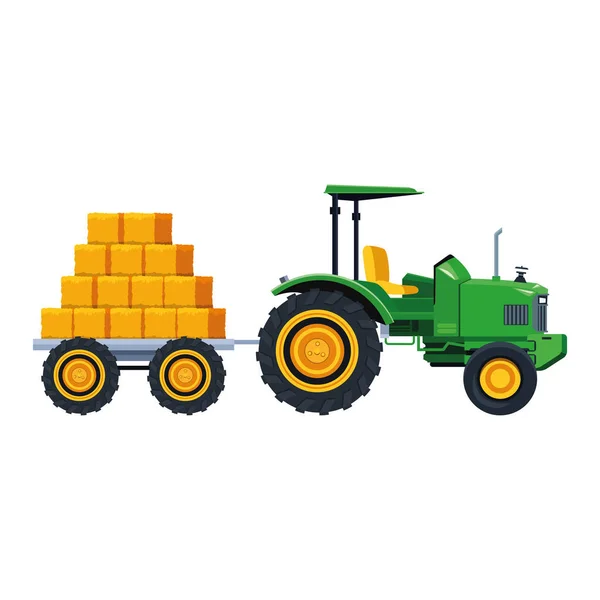 Camión de granja con carga de fardos de heno — Vector de stock