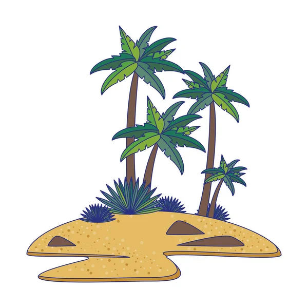 Beach with palms and rocks scenery isolated — Stock Vector