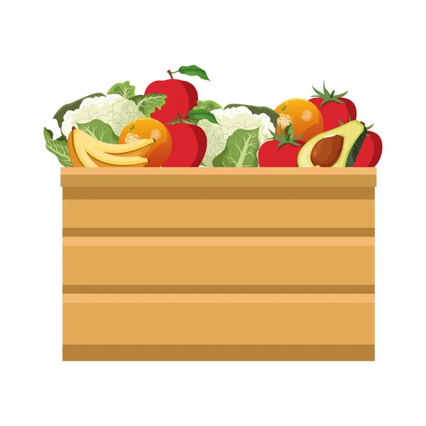 Caja de madera con diseño de frutas — Archivo Imágenes Vectoriales