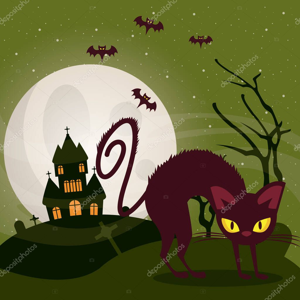 Halloween Funny And Scary Cartoons In Haunted House With Cementery At Night Full Moon Scenery Vector Illustration Graphic Design Premium Vector In Adobe Illustrator Ai Ai Format Encapsulated Postscript