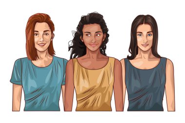 Pop sanat güzel kadınlar gülümsüyor.