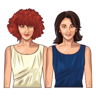 Pop sanat güzel kadınlar gülümsüyor.