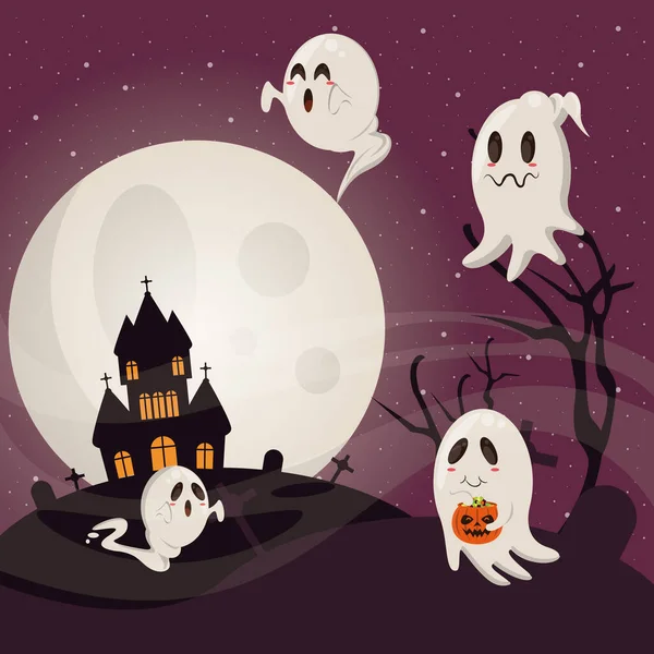Halloween cartoni animati divertenti e spaventosi — Vettoriale Stock