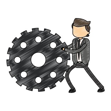 Dişli karalayıcı tutan işadamı