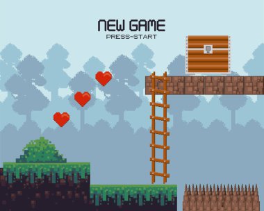 Arazi pikselli Retro video oyunu manzarası