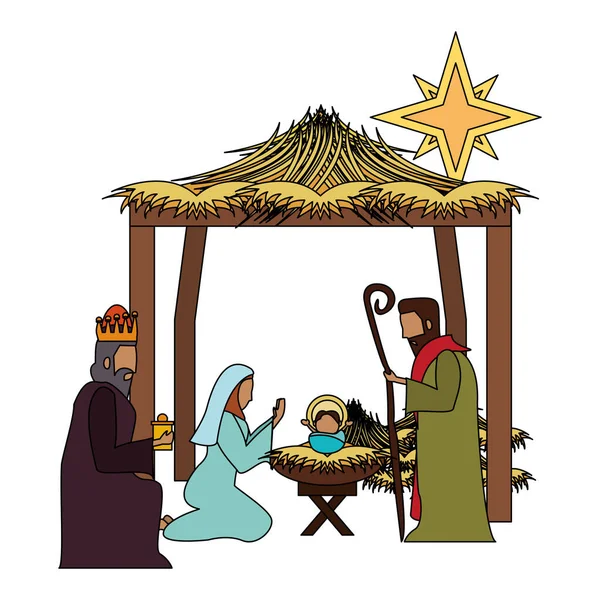 Feliz Navidad Natividad caricatura cristiana — Archivo Imágenes Vectoriales