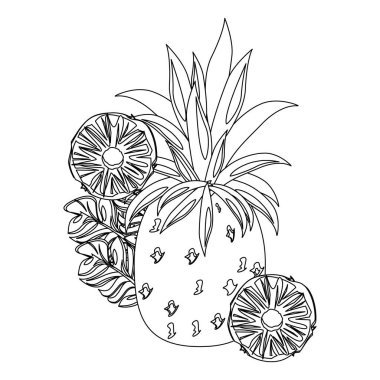 Lezzetli taze narenciye ananas çizgi filmi siyah beyaz