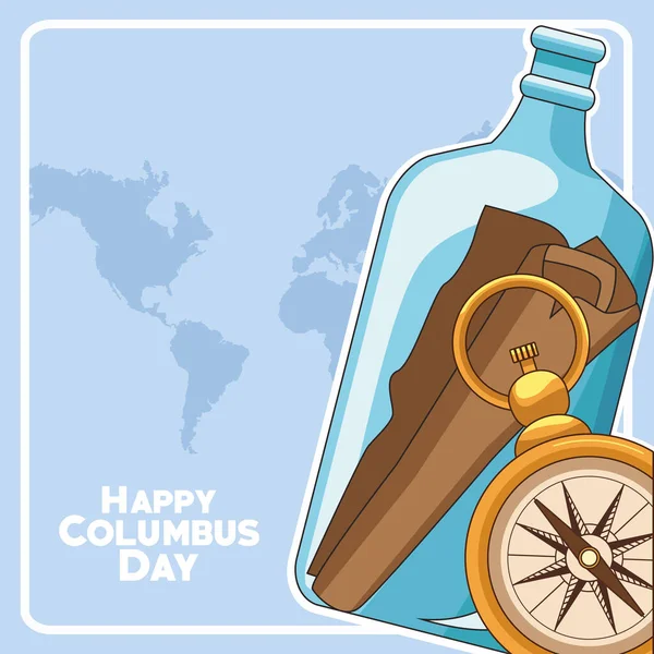 Brújula y feliz día de Colón iconos relacionados — Vector de stock