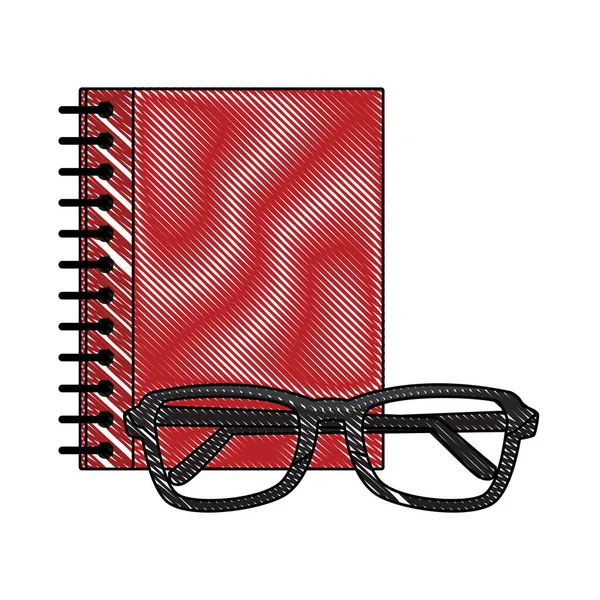 Notizbuch und Brille kritzeln — Stockvektor