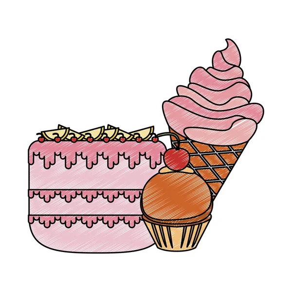 Bonbons et desserts gribouillis — Image vectorielle