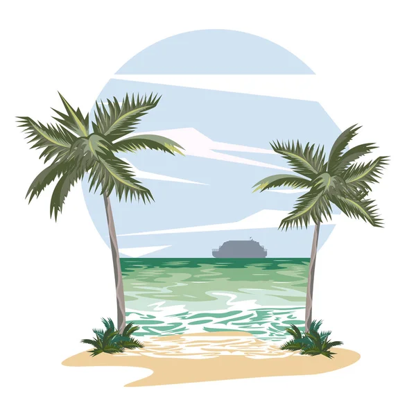 Stranden och tropiska sommarkarikatyrer landskap — Stock vektor