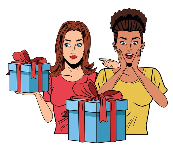 Młode kobiety z pudełkiem prezentów — Wektor stockowy